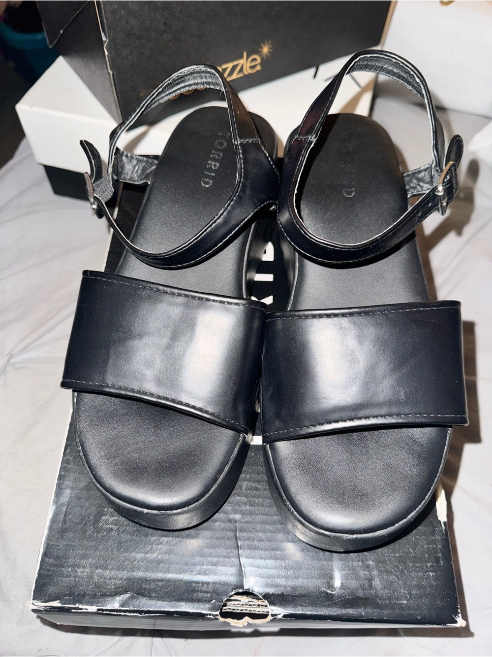 torrid Black Wide-Strap Ankle Buckle Sandals